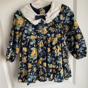 Janie and Jack Blue and Yellow Floral Dress with Peter Pan Collar